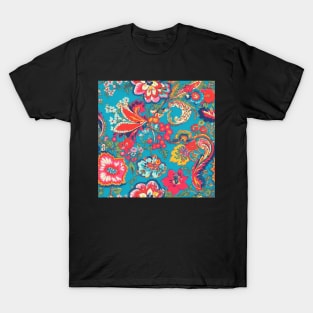 Cheerful Wildflowers, Blue, Teal, Red, Pink T-Shirt